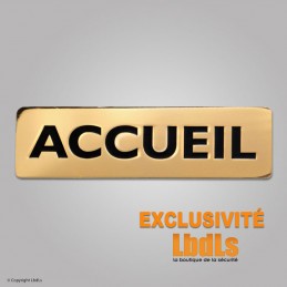 Badge métal ACCUEIL 6,5 x 2 cm doré  BANDEAUX, ÉCUSSONS ET PATCHS à 4,50 €