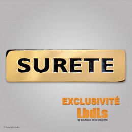 Badge métal SURETE 6,5 x 2 cm doré  BANDEAUX, ÉCUSSONS ET PATCHS à 4,50 €