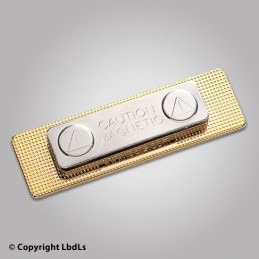 Badge métal SECURITE 6,5 x 2 cm doré attache magnétique  BANDEAUX, ÉCUSSONS ET PATCHS à 4,50 €