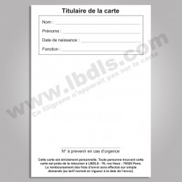 Carte PRO GARDIENNAGE avec n° d'identification  BADGES ET CARTE PRO à 2,00 €