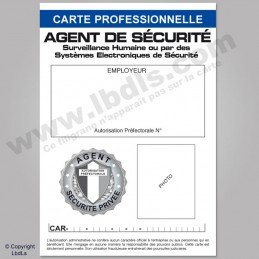 Carte PRO AGENT DE SÉCURITÉ avec n° d'identification  BADGES ET CARTE PRO à 2,00 €