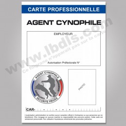 Carte PRO AGENT CYNOPHILE avec n° d'identification  BADGES ET CARTE PRO à 2,00 €
