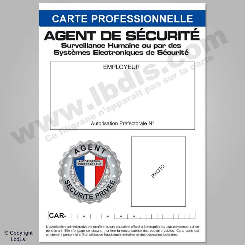 Carte PRO BBR AGENT DE SÉCURITÉ avec n° d'identification  BADGES ET CARTE PRO à 2,00 €