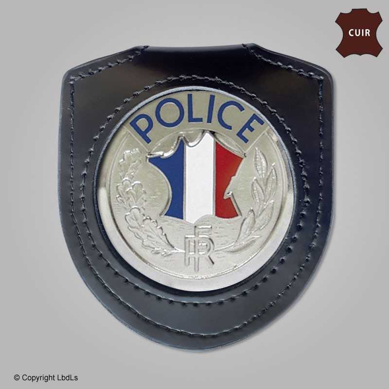 Porte-carte cuir 2 volets format CB et Navigo Police + Médaille