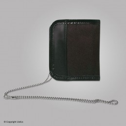 Porte carte et médaille tour de cou cuir noir + chainette  PORTE-MÉDAILLES à 15,40 €