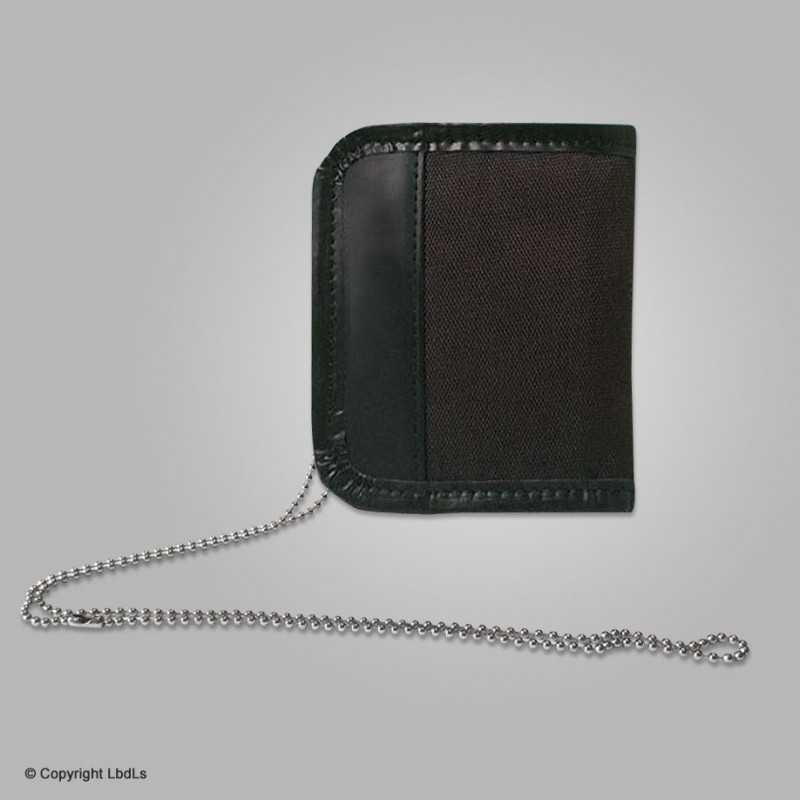 Porte carte et médaille tour de cou cuir noir + chainette - PORTE-M