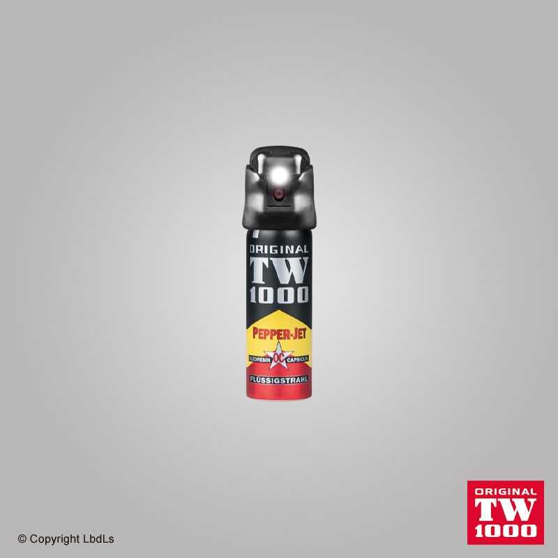 Bombe lacrymogène poivre jet liquide TW1000 Pepper-Jet 63 ml avec lampe LED - Portée 4 à 5 m TW 1000 BOMBES LACRYMOGÈNES à 23...