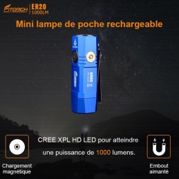 Fitorch ER20 bleue recharge magnétique - 1000 Lumens - 7 cm - 1 accus 16340 FITORCH LAMPES FITORCH à 60,70 €