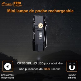 Fitorch ER20 noire recharge magnétique - 1000 Lumens - 7 cm - 1 accus 16340 FITORCH LAMPES FITORCH à 60,70 €