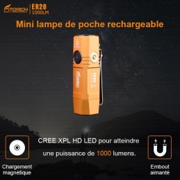 Fitorch ER20 orange recharge magnétique - 1000 Lumens - 7 cm - 1 accus 16340 FITORCH LAMPES FITORCH à 60,70 €