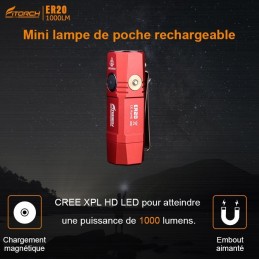 Fitorch ER20 rouge recharge magnétique - 1000 Lumens - 7 cm - 1 accus 16340 FITORCH LAMPES FITORCH à 60,70 €