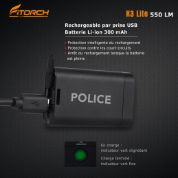 Fitorch K3 Lite noir POLICE - 550 LM - 3 LED FITORCH LAMPES à 27,95 €