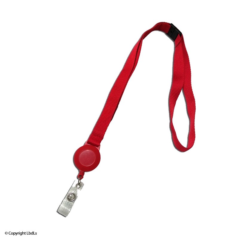 Tour de cou rouge sécurisé avec porte-badge à enrouleur pour SSIAP