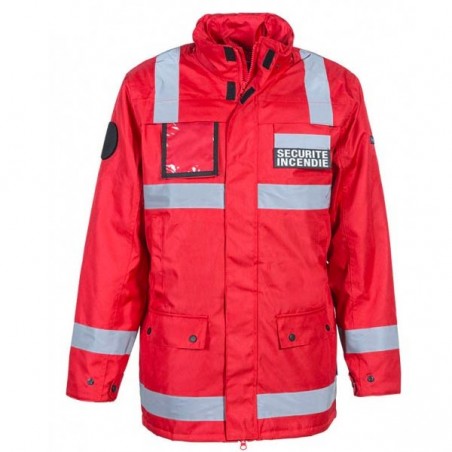 Parka SSIAP Sécurité Incendie – 100% Polyester Imperméable – Bandes Réfléchissantes – Taille XS à 4XL