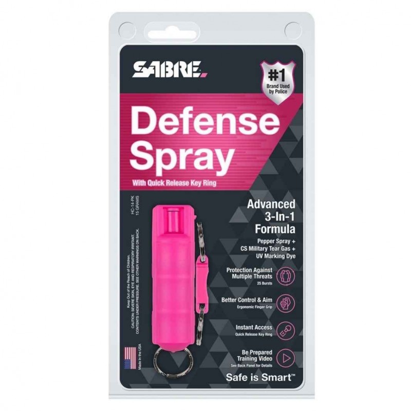 Bombe lacrymogène porte-clés Sabre Red 3 en 1 OC + CS + UV 16,2 ml - Rose  BOMBES LACRYMOGÈNES à 16,00 €