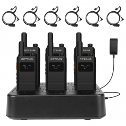 Pack de 6 Retevis B63S PMR446 + chargeur 6 et oreillettes  TALKIES WALKIES RETEVIS à 185,99 €