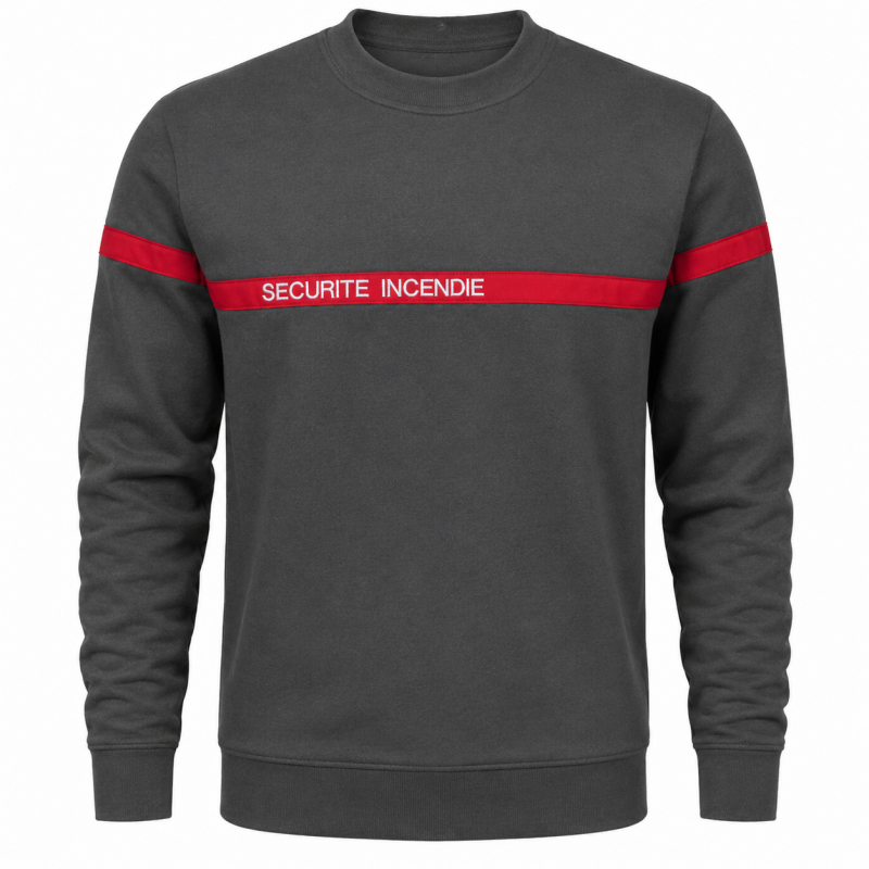 Sweat SSIAP gris bande rouge brodé SECURITE INCENDIE LBDLS SSIAP SWEATS à 21,00 €