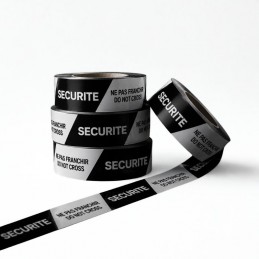 Rubalise SECURITE NE PAS FRANCHIR chevrons noir et blanc 250 m x 7,5 cm  ACCUEIL à 18,00 €