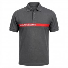 Polo SSIAP gris bande rouge brodé SECURITE INCENDIE  POLOS à 17,00 €