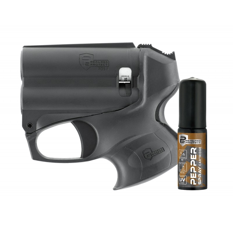 Pistolet PGS II KIT BLACK P2P avec lampe 200 lumens et bombe poivre 11 ml  ACCUEIL à 71,88 €