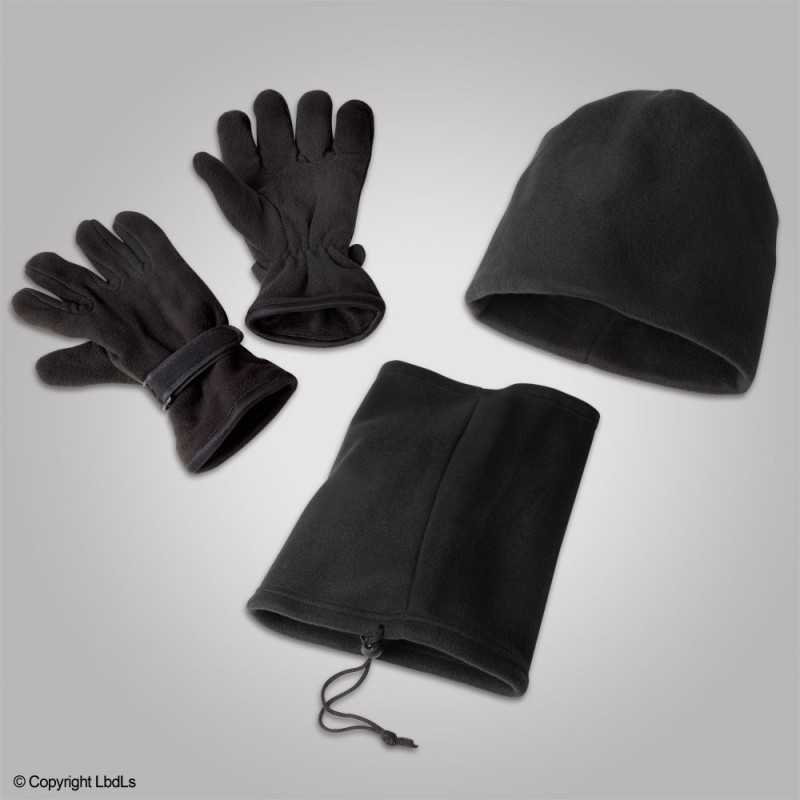 Pack Hiver taille unique : bonnet / gants / tour de cou polaire noi